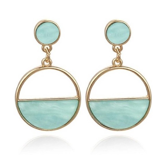 poshwithbon Jewelry - Pretty Crystal Blue Gold Circle Drop Earrings